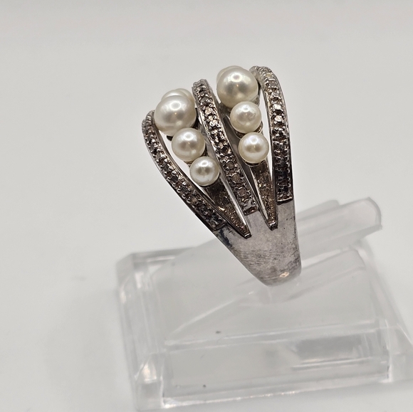 Sterling Silver Domed Freshwater Cultured Pearl Ring SIZE 8.5 - Picture 4 of 7